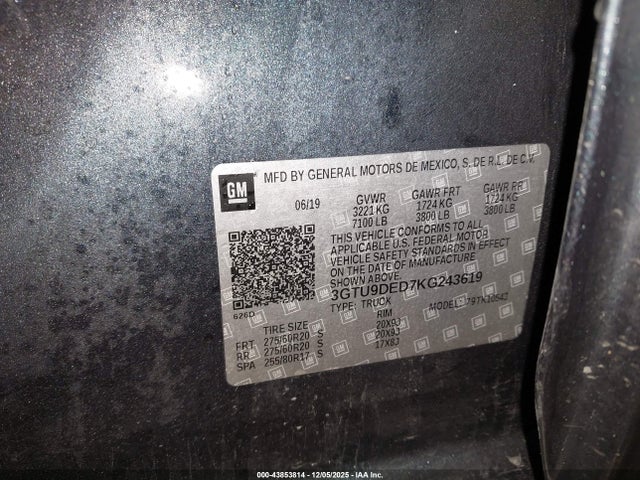 3GTU9DED7KG243619 GMC Sierra 1500 Slt