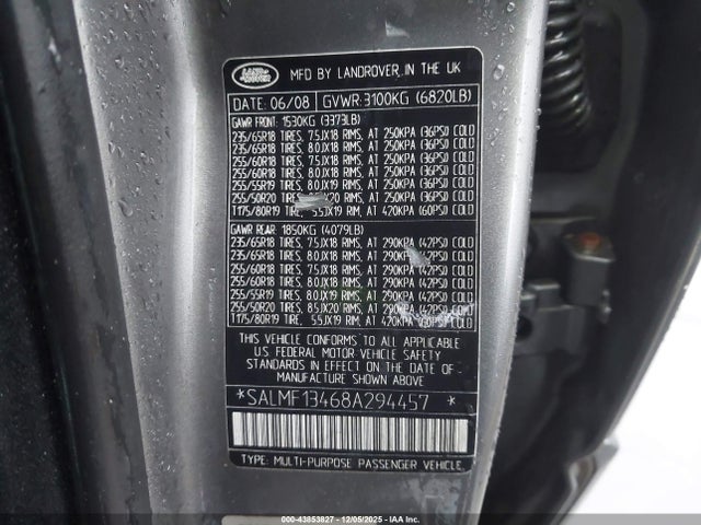 2008 LAND ROVER RANGE ROVER SALMF13468A294457 Photo 8