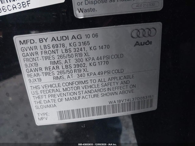 2007 AUDI Q7 WA1BV74L37D053151 Photo 8