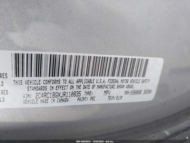 2018 Chrysler Pacifica Touring L მანქანა იყიდება აუქციონზე, vin: 2C4RC1BGXJR110835, აუქციონის ნომერი: 43853834