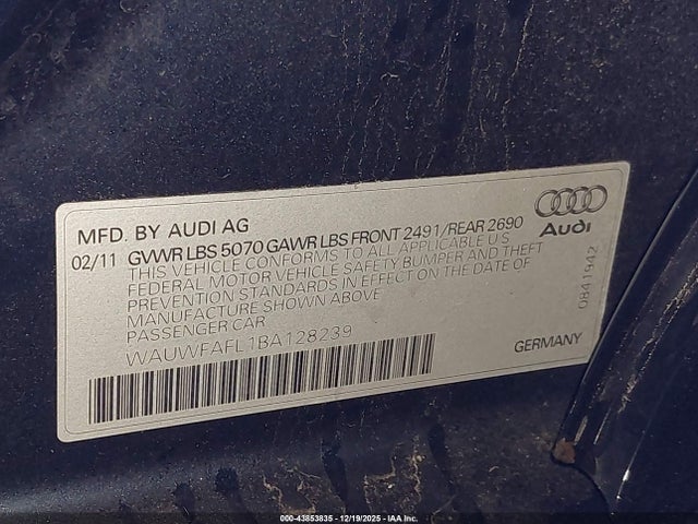 2011 AUDI A4 WAUWFAFL1BA128239 Photo 8