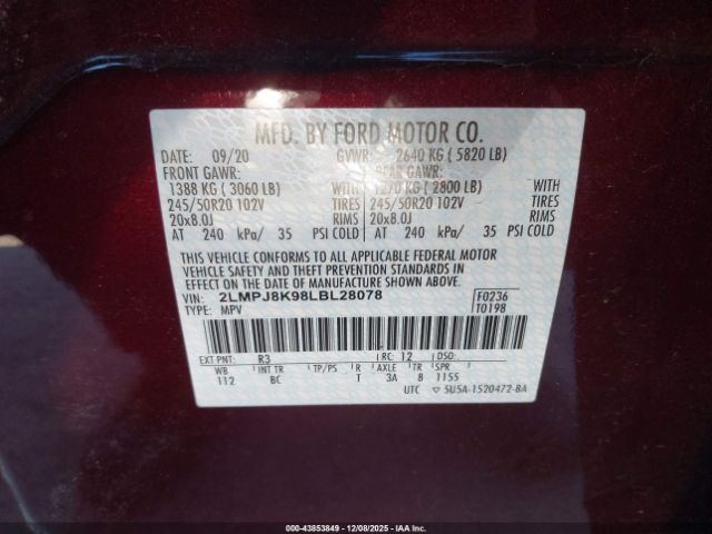 2020 LINCOLN NAUTILUS 2LMPJ8K98LBL28078 Photo 8