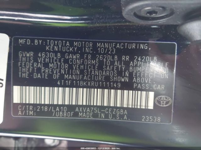 2024 TOYOTA CAMRY 4T1F11BKXRU111149 Photo 8