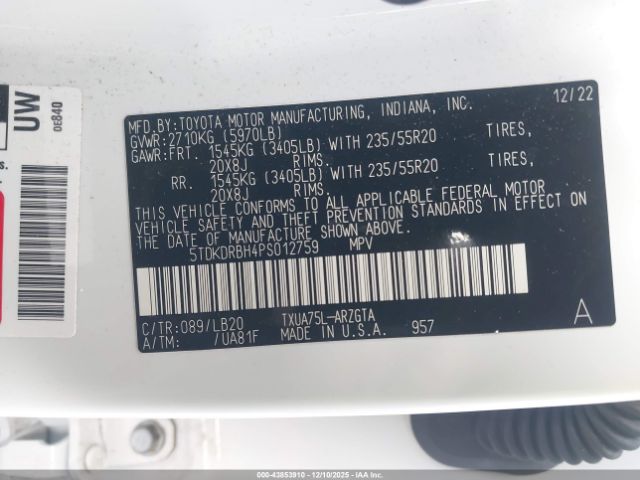 2023 TOYOTA HIGHLANDER 5TDKDRBH4PS012759 Photo 8