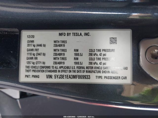 2021 TESLA MODEL 3 5YJ3E1EA3MF869933 Photo 8