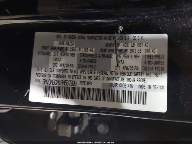 43854076 :رقم المزاد ، 3MVDMBCM1RM687935 vin ، 2024 Mazda Cx-30 2.5 S Preferred Package مزاد بيع