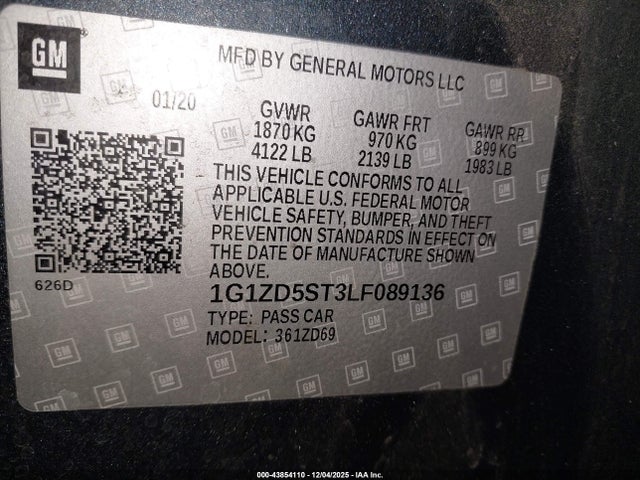 1G1ZD5ST3LF089136 Chevrolet Malibu Fwd Lt