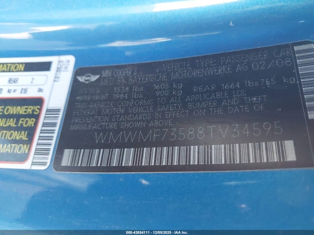 2008 MINI COOPER S WMWMF73588TV34595 Photo 8