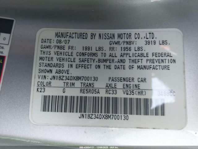 2008 NISSAN 350Z JN1BZ34DX8M700130 Photo 8