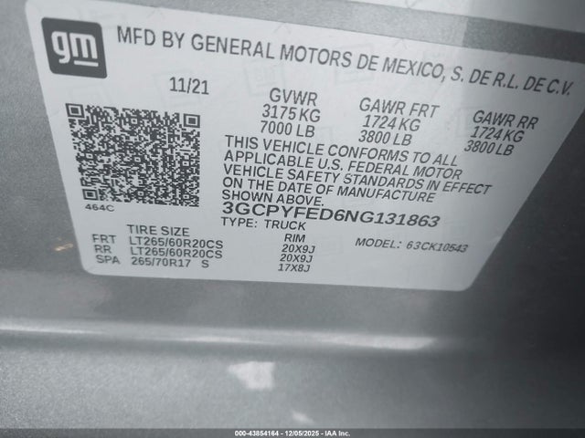 Auction sale of the 2022 Chevrolet Silverado 1500 Ltd 4wd  Short Bed Lt Trail Boss, vin: 3GCPYFED6NG131863, lot number: 43854164