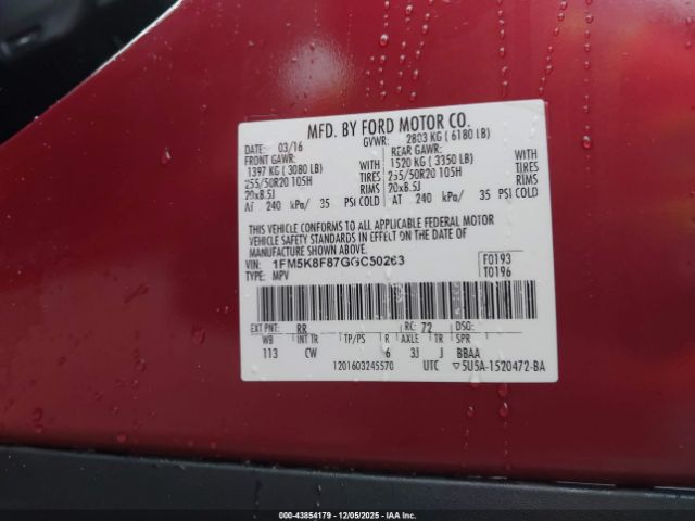 2016 FORD EXPLORER 1FM5K8F87GGC50263 Photo 8