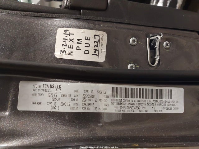 Продаж на аукціоні авто 2019 Jeep Cherokee Limited Fwd, vin: 1C4PJLDB2KD347947, номер лоту: 43854441