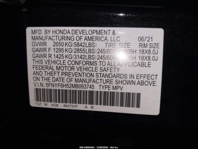 2021 HONDA PILOT 5FNYF6H52MB093745 Photo 8