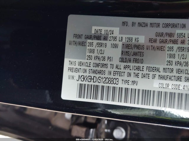 43854457 :رقم المزاد ، JM3KKBHDXS1208803 vin ، 2025 Mazda Cx-90 3.3 Turbo Preferred Package مزاد بيع