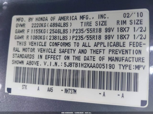 2010 ACURA RDX 5J8TB1H2XAA005190 Photo 8