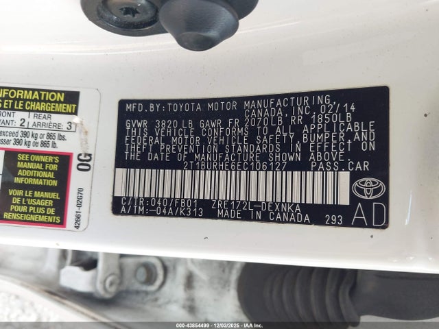 2014 TOYOTA COROLLA 2T1BURHE6EC106127 Photo 8
