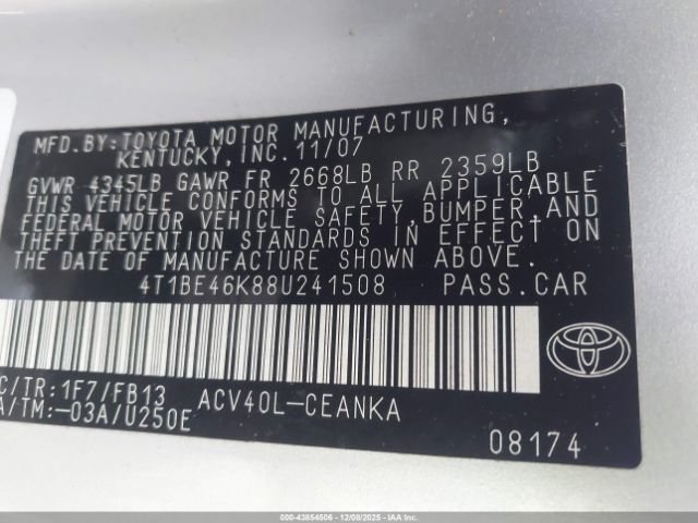 2008 TOYOTA CAMRY 4T1BE46K88U241508 Photo 8