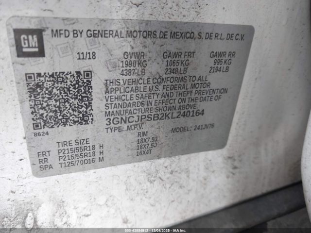 2019 CHEVROLET TRAX 3GNCJPSB2KL240164 Photo 8