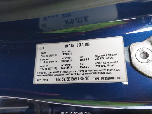 2020 TESLA MODEL 3 5YJ3E1EA8LF632790 Photo 8