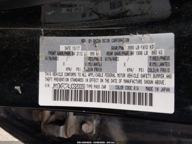 43854628 :رقم المزاد ، JM1DKFC74J0320009 vin ، 2018 Mazda Cx-3 Touring مزاد بيع