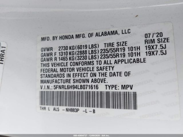 2020 HONDA ODYSSEY 5FNRL6H94LB071616 Photo 8