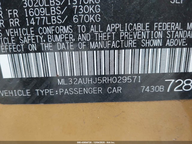 Продаж на аукціоні авто 2024 Mitsubishi Mirage Es/le, vin: ML32AUHJ5RH029571, номер лоту: 43854728