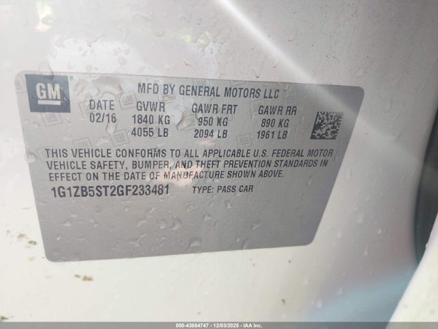 1G1ZB5ST2GF233481 Chevrolet MALIBU LS