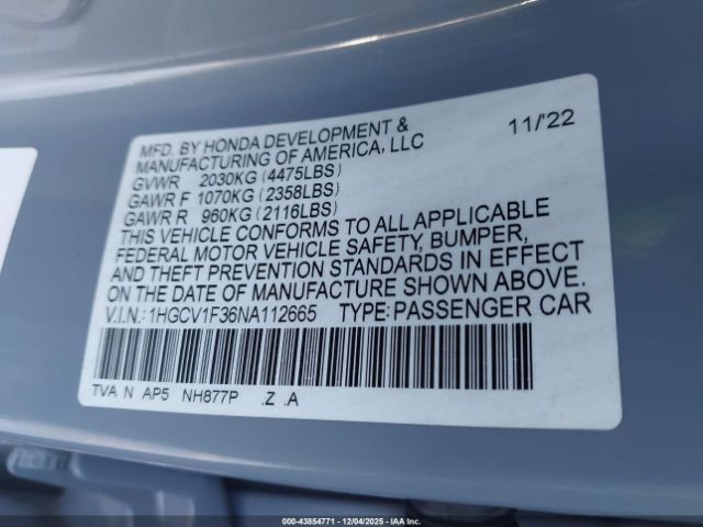 2022 HONDA ACCORD 1HGCV1F36NA112665 Photo 8