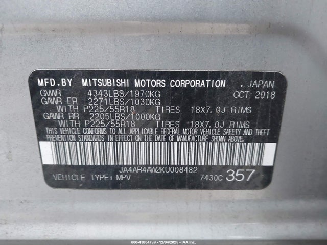 2019 MITSUBISHI OUTLANDER SPORT JA4AR4AW2KU008482 Photo 8