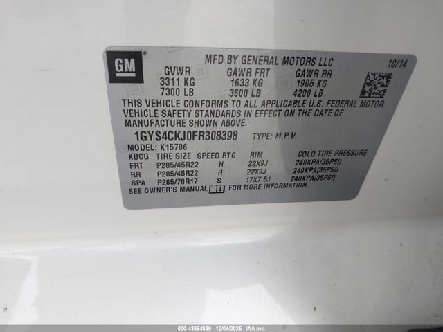 Продажа на аукционе авто 2015 Cadillac Escalade Premium, vin: 1GYS4CKJ0FR308398, номер лота: 43854830