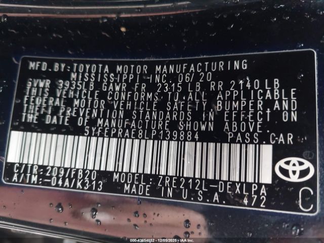 2020 TOYOTA COROLLA 5YFEPRAE8LP139884 Photo 8