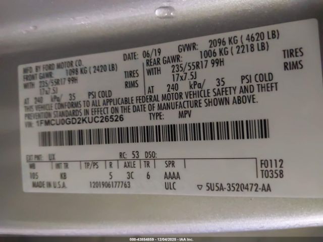 2019 FORD ESCAPE 1FMCU0GD2KUC26526 Photo 8