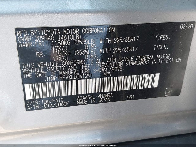 JTMP1RFVXLD061291 Toyota Rav4 Xle