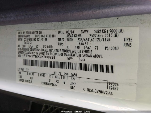 Ford Transit 2018 1FTYR1YMXJKB38298 Image 9