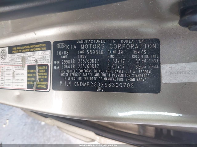 2009 KIA SEDONA KNDMB233X96300703 Photo 8