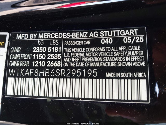 W1KAF8HB6SR295195 Mercedes-Benz Amg C 43 4matic
