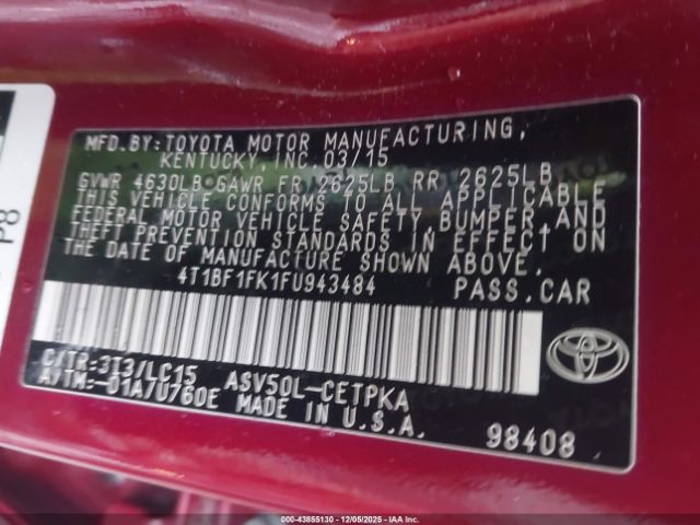 2015 TOYOTA CAMRY 4T1BF1FK1FU943484 Photo 8