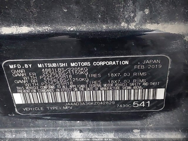2019 MITSUBISHI OUTLANDER JA4AD3A36KZ042829 Photo 8