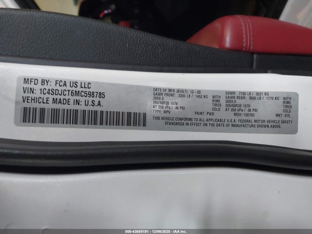 Dodge Durango R/t Awd 2021 1C4SDJCT6MC598785 Image 9
