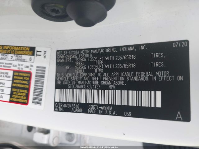 2020 TOYOTA HIGHLANDER 5TDCZRAH3LS021437 Photo 8