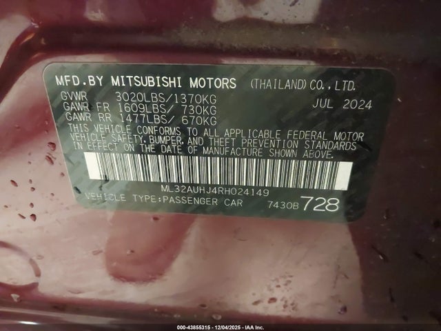 2024 MITSUBISHI MIRAGE ML32AUHJ4RH024149 Photo 8