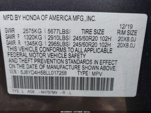 2020 ACURA MDX 5J8YD4H58LL017258 Photo 8