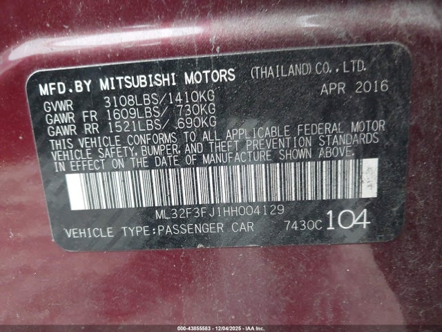 2017 MITSUBISHI MIRAGE G4 ML32F3FJ1HH004129 Photo 8