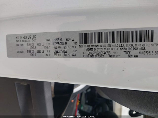 3C6URVJG2HE544719 RAM Promaster 3500 Cargo Van High Roof 159 Wb Ext
