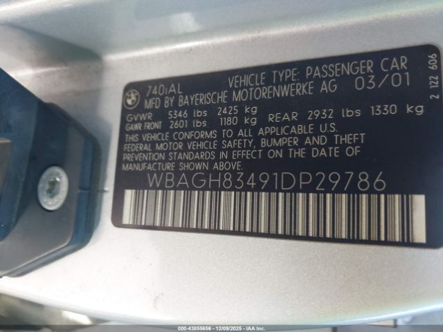 2001 BMW 740IL WBAGH83491DP29786 Photo 8