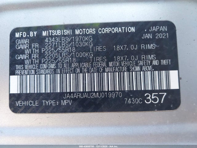 2021 MITSUBISHI OUTLANDER SPORT JA4ARUAU2MU019970 Photo 8