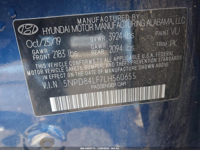 5NPD84LF7LH560655 Hyundai ELANTRA SEL