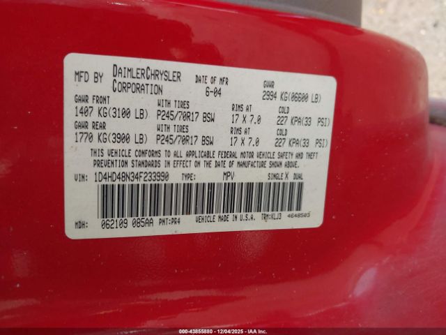 2004 DODGE DURANGO 1D4HD48N34F233990 Photo 8