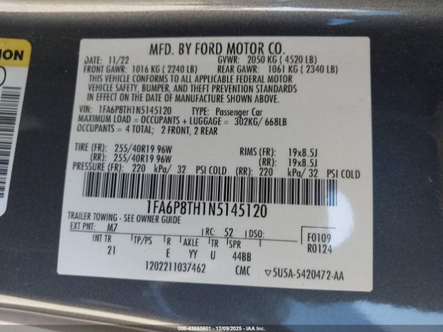 2022 FORD MUSTANG 1FA6P8TH1N5145120 Photo 8