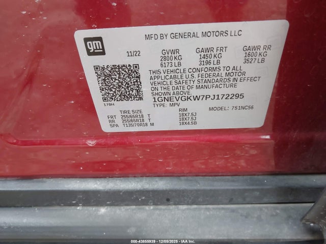 Продаж на аукціоні авто 2023 Chevrolet Traverse Awd Lt Cloth, vin: 1GNEVGKW7PJ172295, номер лоту: 43855939
